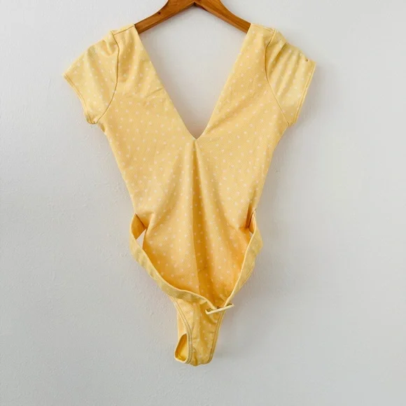 NWT Billabong x Salty Blonde Sundipped One Piece Swimsuit Yellow Polka Dot Belt - Picture 12 of 12